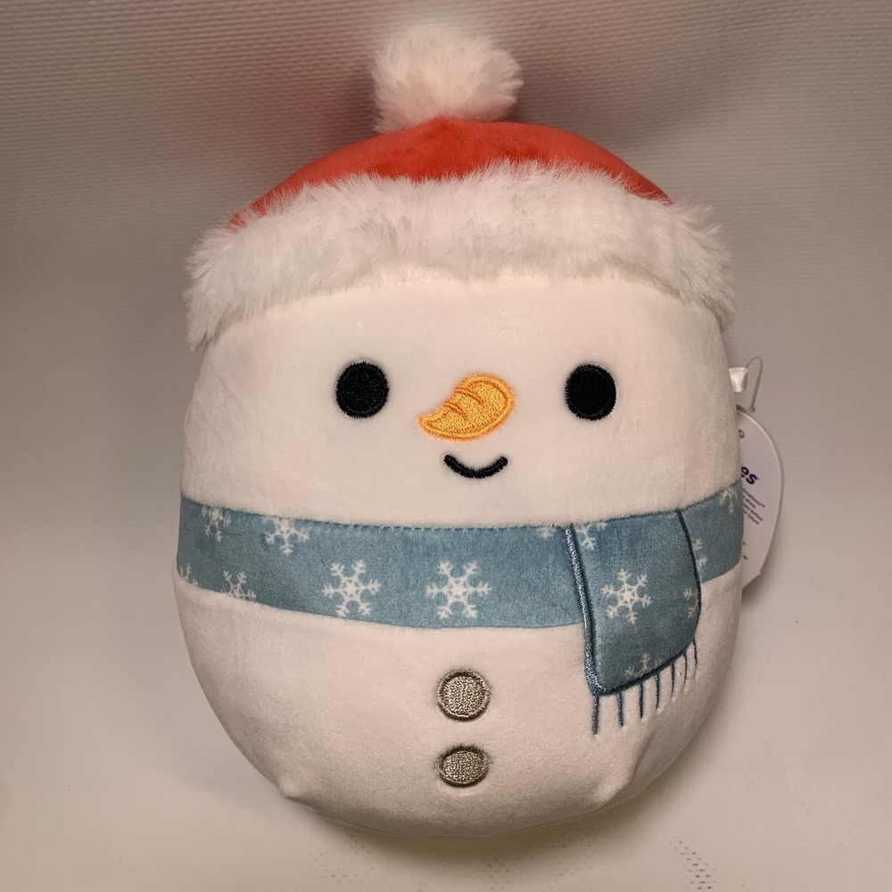 Christmas Squishmallow 7" Galindo Smiling Snowman Blue Scarf Santa Hat Plush NWT